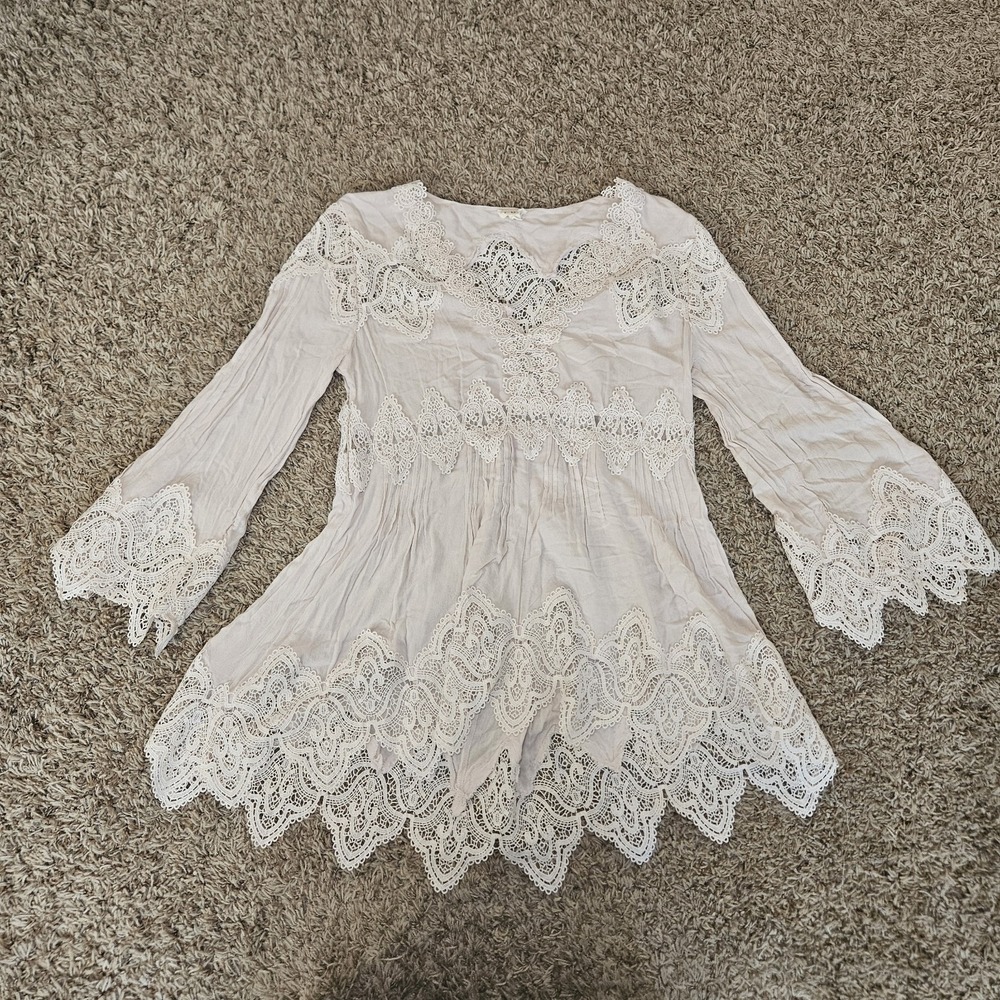 Boho Lace-Trim White Women’s Tunic Top
